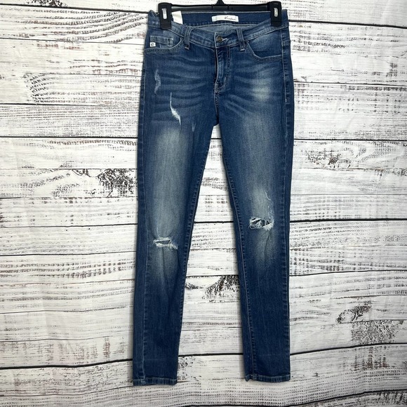 Kancan Blue Distressed Washed Mid Rise Skinny Jeans 5/26 - Picture 1 of 3
